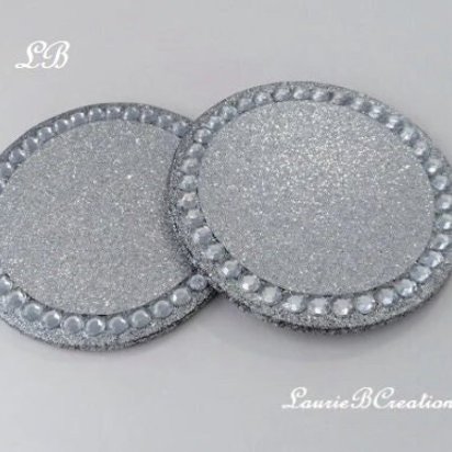 Glitter & Bling Coasters - Sparkling Round Drink Coasters w/Clear Rhinestones -Set of Two