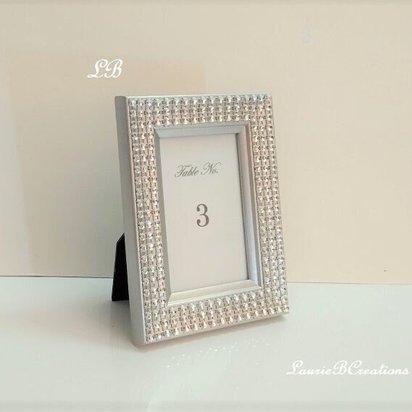Bling Table Number Frame- Silver Diamond Wrap Tabletop Frame for 2 x 3 info or photo