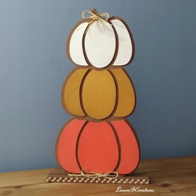 Stacked Wood Pumpkins - Handpainted Fall decor in brown with colorful sparkling pumpkins, Thanksgiving
