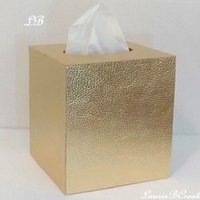 Metallic Gold Tissue Box Cover - Textured vinyl tissue holder, faux leather square tissue box