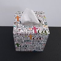 Inspirational Tissue Box Cover - Words of Faith and Scripture Tissue Holder