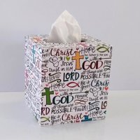 Inspirational Tissue Box Cover - Words of Faith and Scripture Tissue Holder