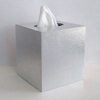 Metallic Silver Tissue Box Cover- Textured vinyl square tissue holder, faux leather 