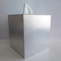 Metallic Silver Tissue Box Cover- Textured vinyl square tissue holder, faux leather 