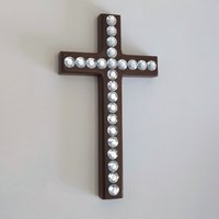 Rhinestone Wall Cross - Handpainted sparkling bling cross with large clear rhinestones - 8" x 4.5" 