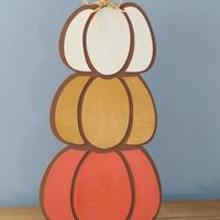 Stacked Wood Pumpkins - Handpainted Fall decor in brown with colorful sparkling pumpkins