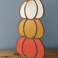 Stacked Wood Pumpkins - Handpainted Fall decor in brown with colorful sparkling pumpkins
