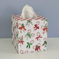 Candy Cane Christmas Tissue Box Cover- Decoupage square tissue holder, holiday decor