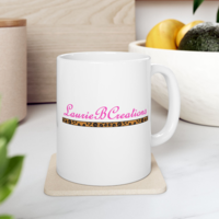 LaurieBCreations Ceramic Mug  - 11 oz. white with pink and animal print 