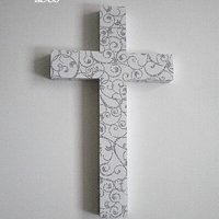 Silver Swirl Cross - White Wall Cross w/ Sparkling Silver Glitter Swirls - 9.5" or 12"