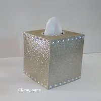 Glitter & Bling Tissue Box Cover-Sparkling Fine Glitter in Turquoise or a Variety of Glitter Colors w/ Clear Rhinestones