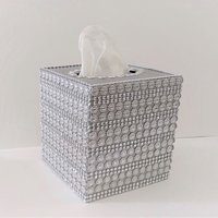 Bling Jeweled Flower & Diamond Wrap Tissue Box Cover-Handpainted w/Sparkling Silver Circle Flower Shaped Diamond Wrap