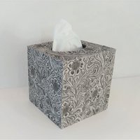 Floral Textured Tissue Box Cover- Embossed vinyl flower and swirl leaf design square tissue holder