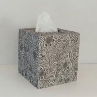 Floral Textured Tissue Box Cover- Embossed vinyl flower and swirl leaf design square tissue holder