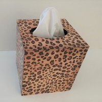 Animal Print Tissue Box Cover - Decoupage Wood Tissue Holder in Cheetah/Leopard Design