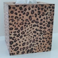 Animal Print Tissue Box Cover - Decoupage Wood Tissue Holder in Cheetah/Leopard Design