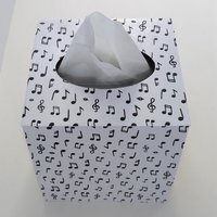 Musical Notes Tissue Box Cover - Black and White Decoupage Square Wood Tissue Holder