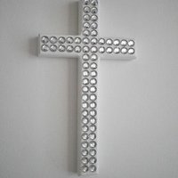 Bling Wall Cross - Sparkling Handpainted Wood Cross w/ Clear Rhinestones - 8" x 4.5" - Home,Baptism,Easter,Gift
