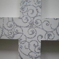 Silver Swirl Cross - White Wall Cross w/ Sparkling Silver Glitter Swirls - 9.5" or 12"