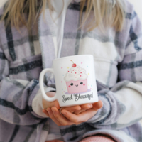 Sweet Blessings Ceramic Mug  - 11 oz. white with whimsical cupcake and stars 