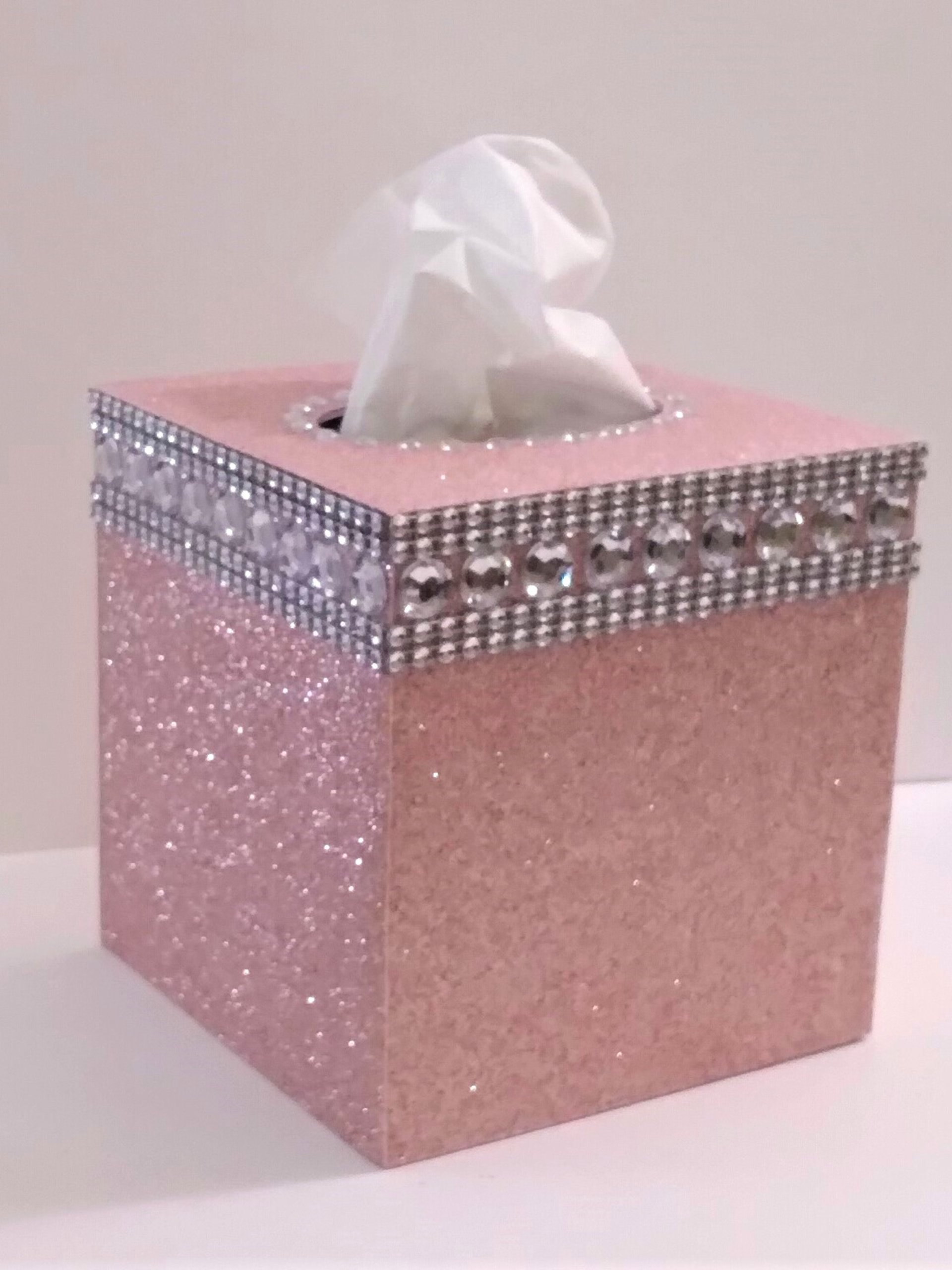 Glitter & Bling Diamond Wrap Tissue Box Cover - Blush glitter, or a variety of colors with clear rhinestones and silver diamond wrap