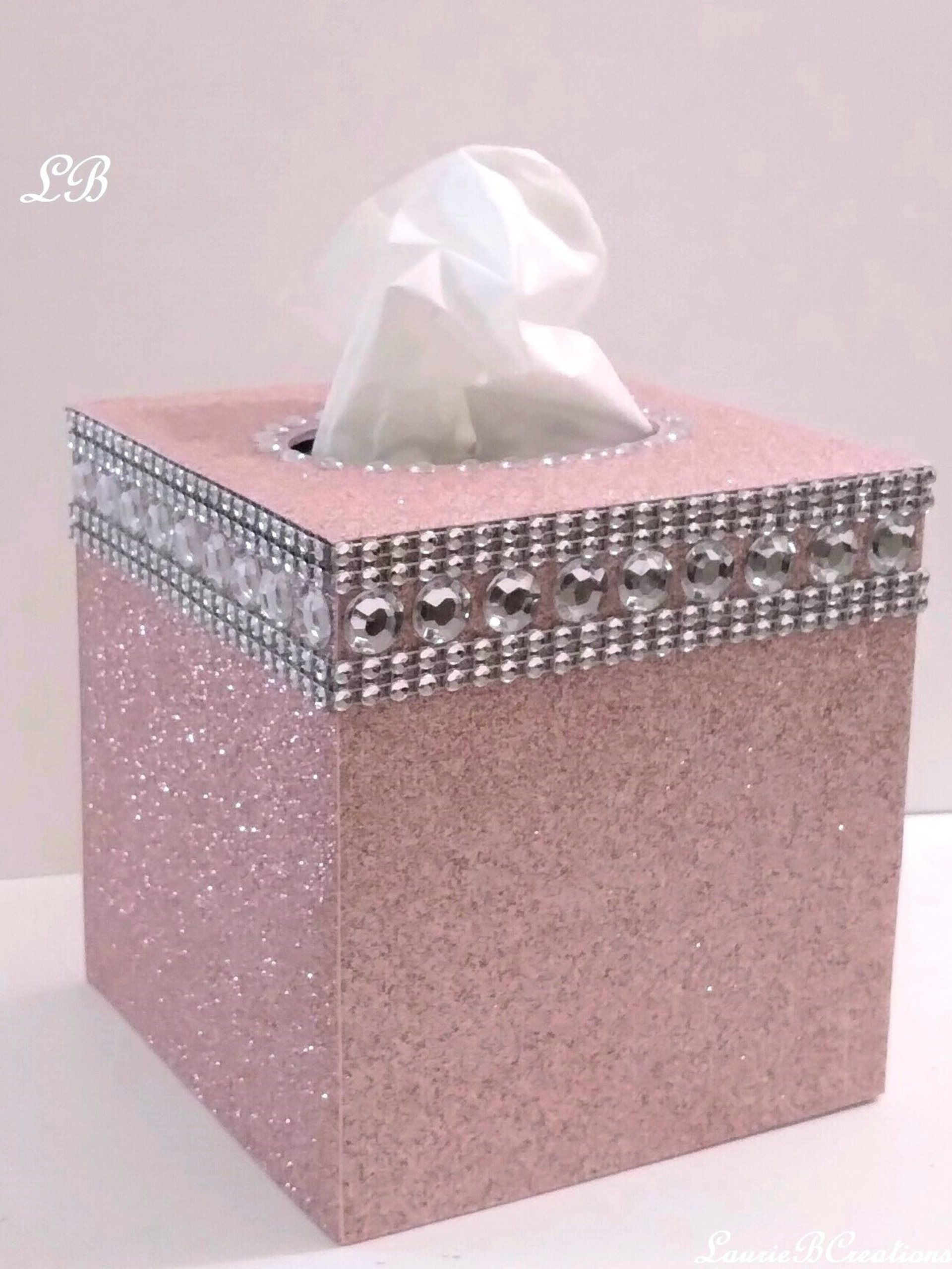 Glitter & Bling Diamond Wrap Tissue Box Cover - Blush glitter, or a variety of colors with clear rhinestones and silver diamond wrap