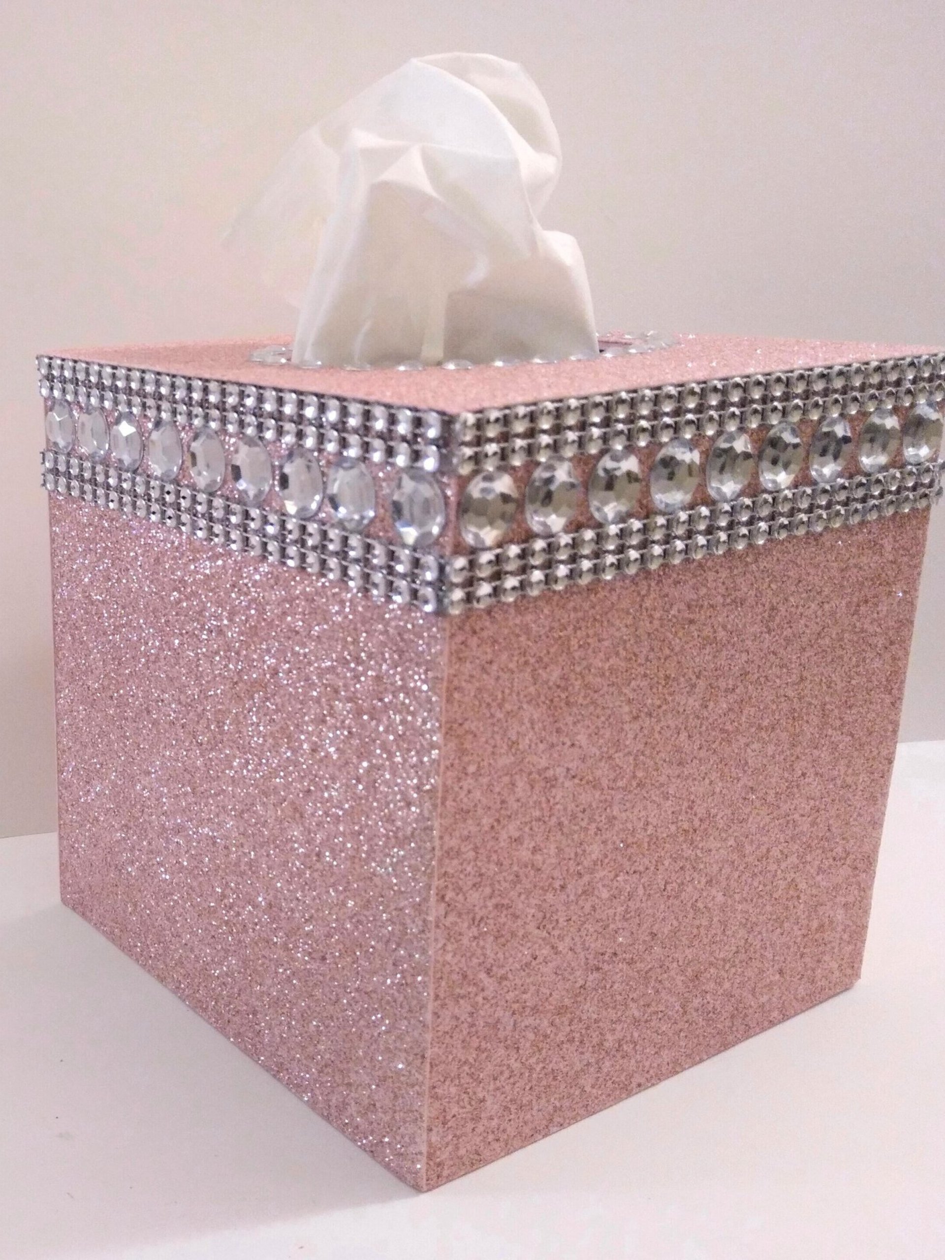 Glitter & Bling Diamond Wrap Tissue Box Cover - Blush glitter, or a variety of colors with clear rhinestones and silver diamond wrap