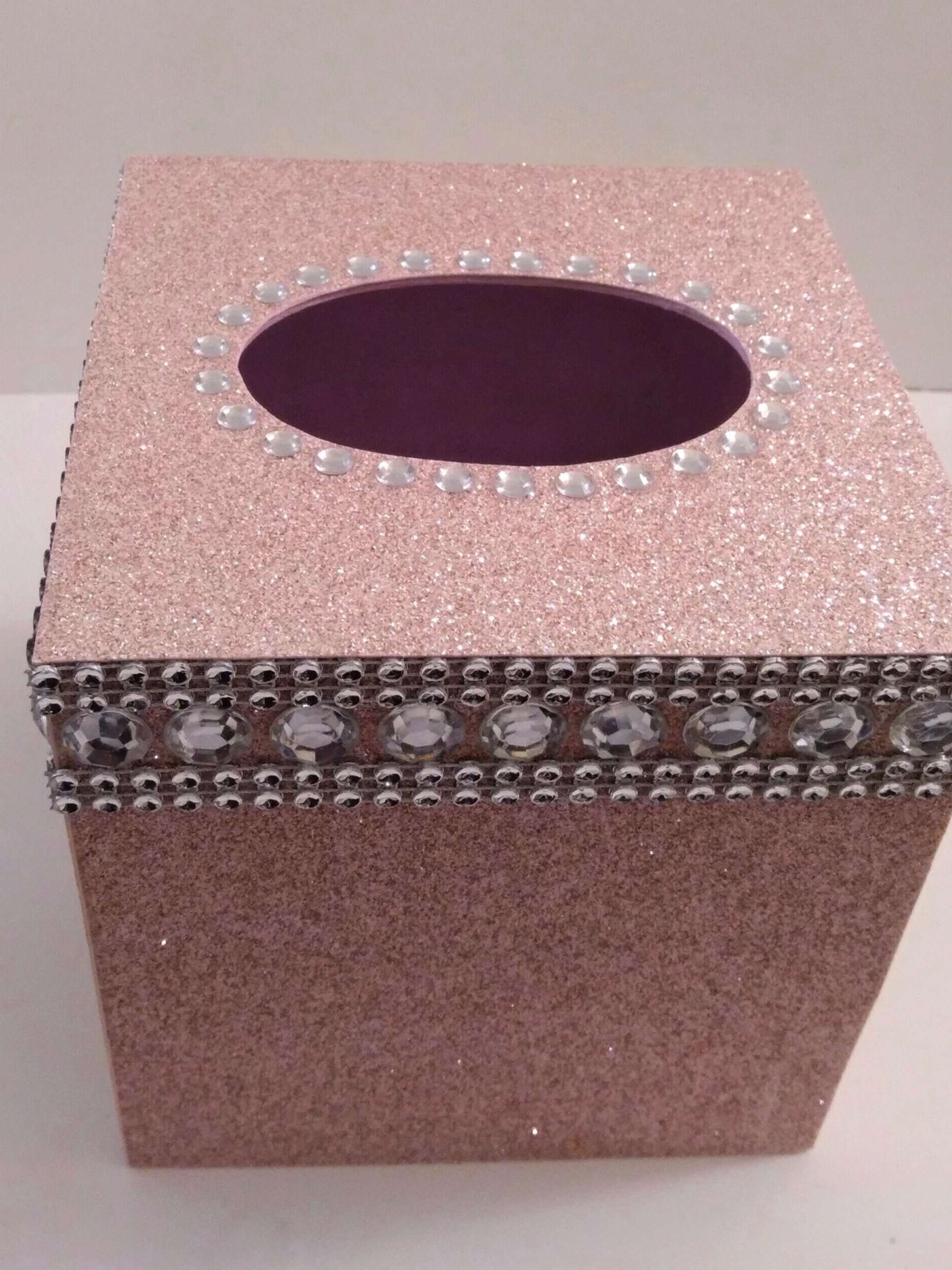 Glitter & Bling Diamond Wrap Tissue Box Cover - Blush glitter, or a variety of colors with clear rhinestones and silver diamond wrap