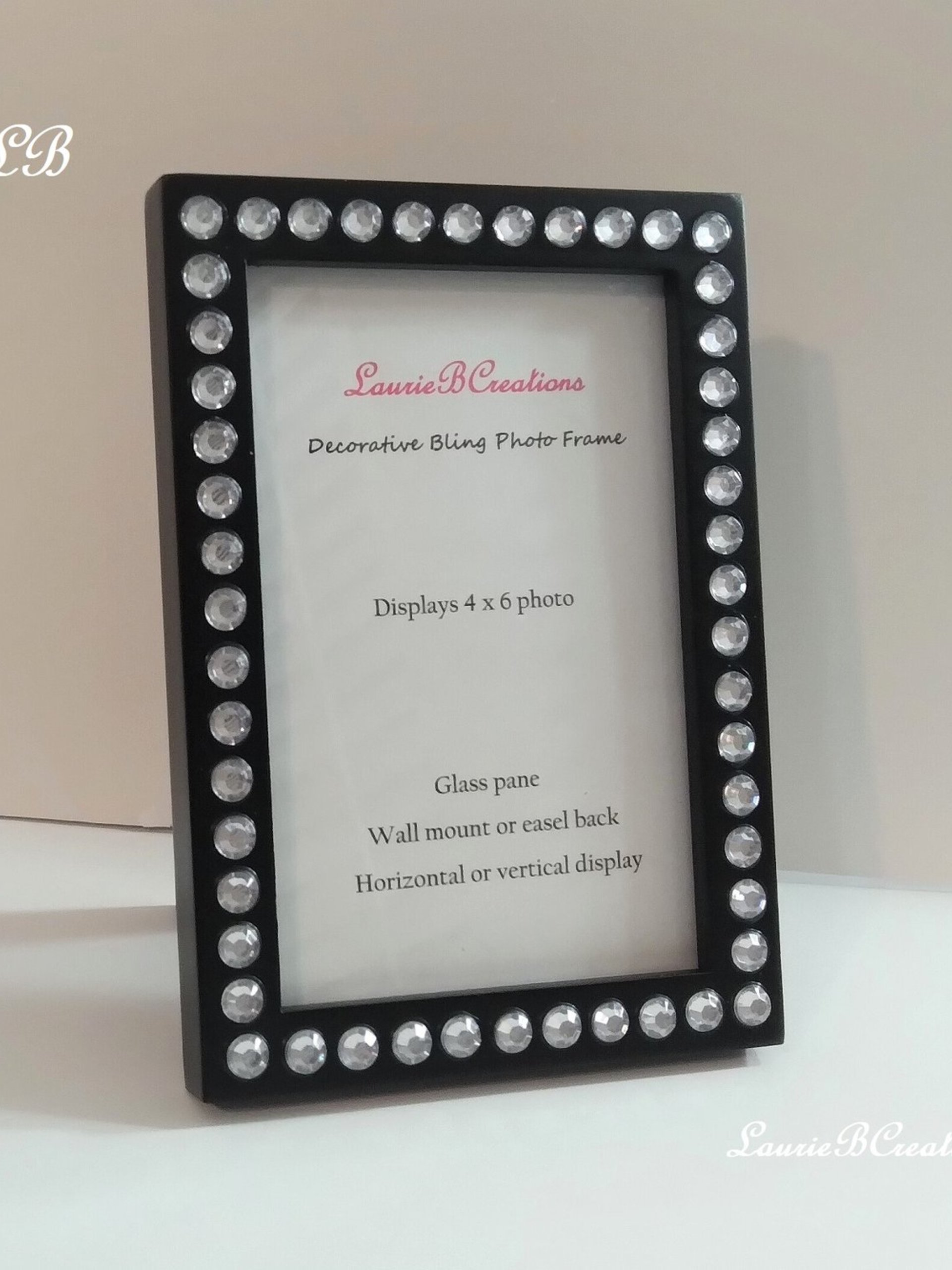 Bling Picture Frame - Black or White w/ Clear Rhinestones - for 4 x 6 or 5 x 7 photos or info