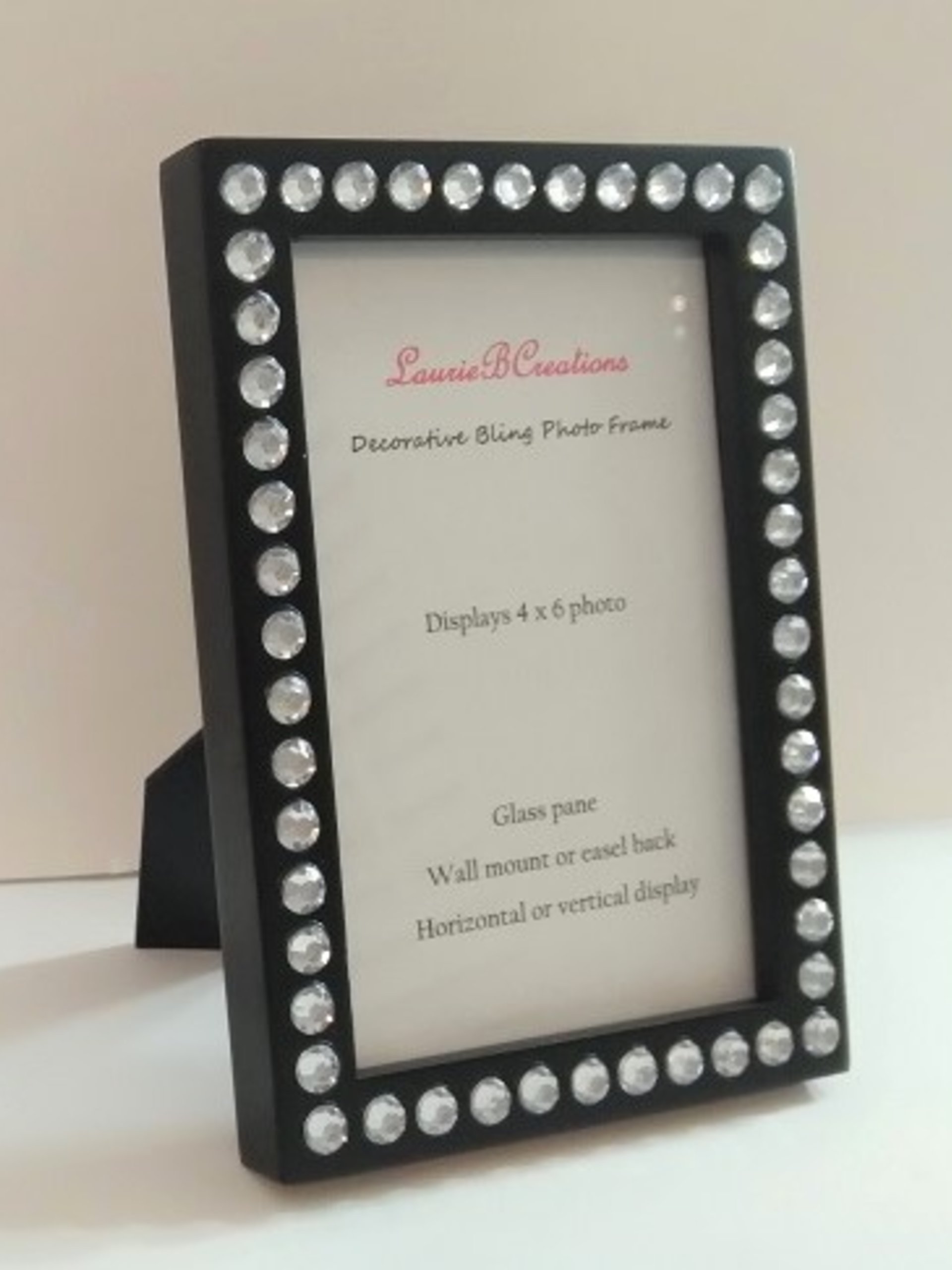 Bling Picture Frame - Black or White w/ Clear Rhinestones - for 4 x 6 or 5 x 7 photos or info