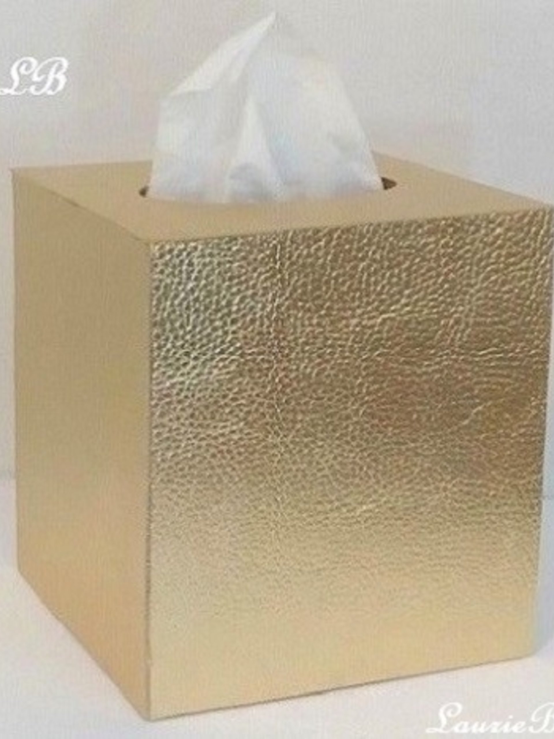 Metallic Gold Tissue Box Cover - Textured vinyl tissue holder, faux leather square tissue box