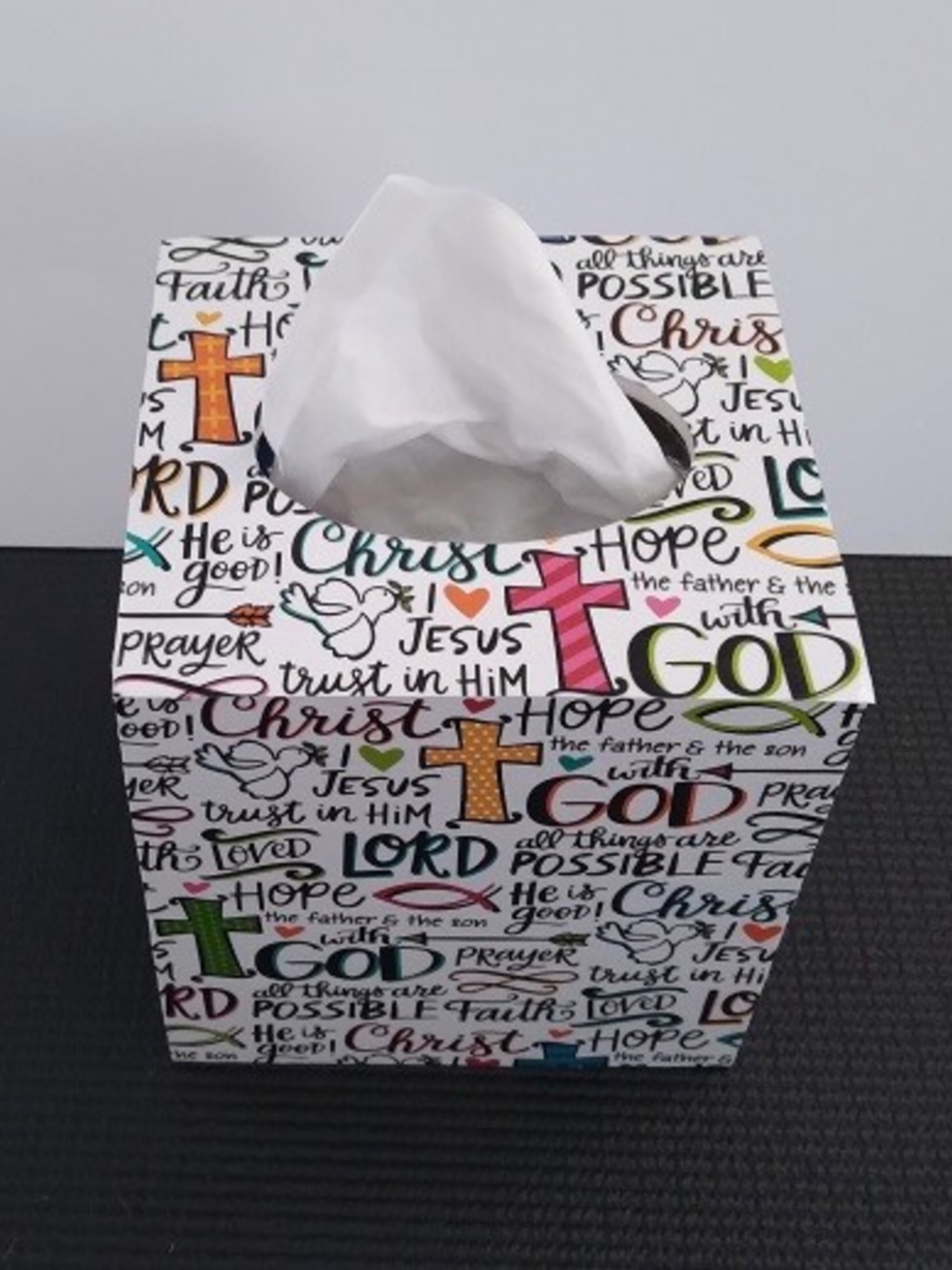 Inspirational Tissue Box Cover - Words of Faith and Scripture Tissue Holder