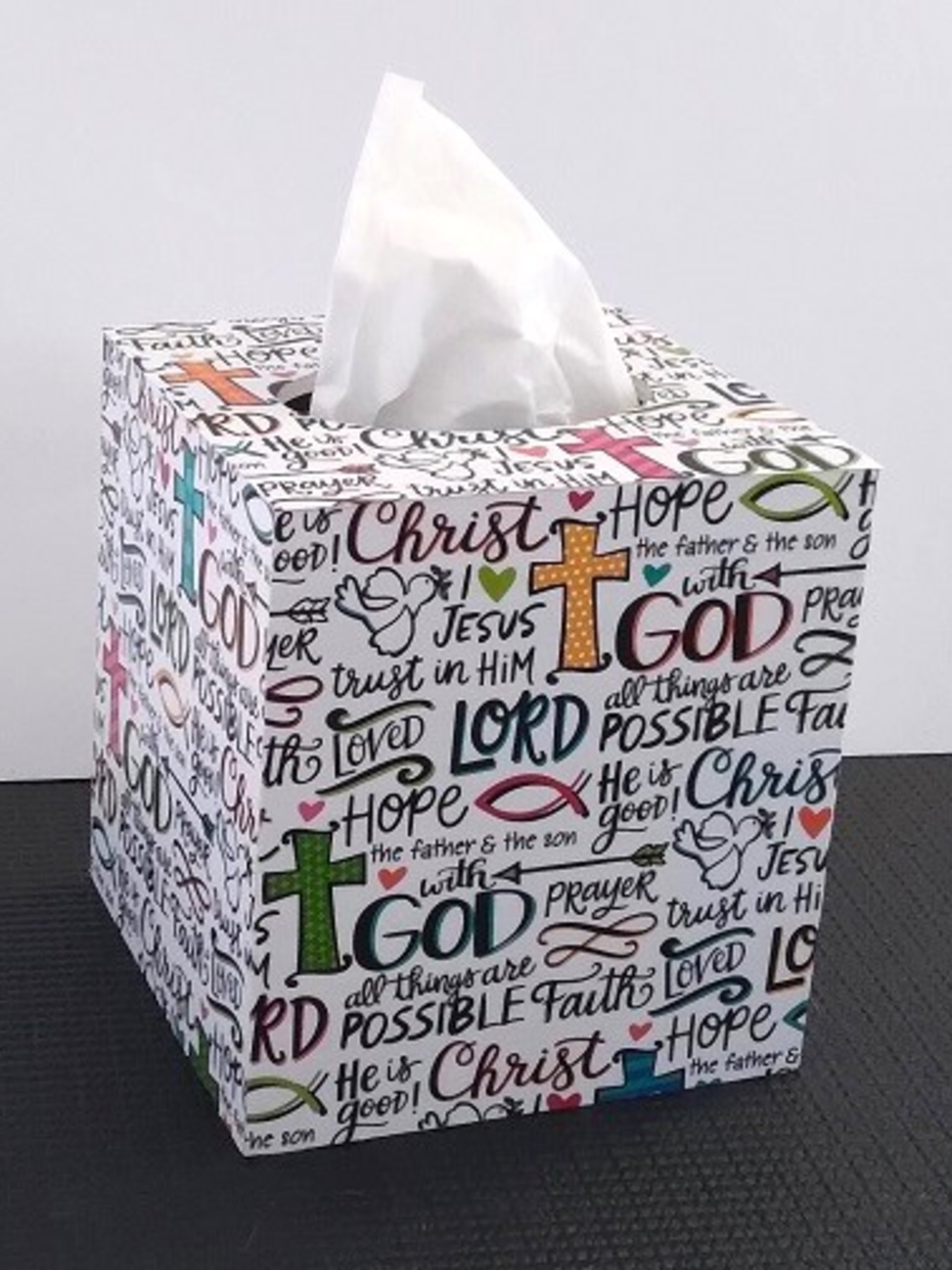 Inspirational Tissue Box Cover - Words of Faith and Scripture Tissue Holder