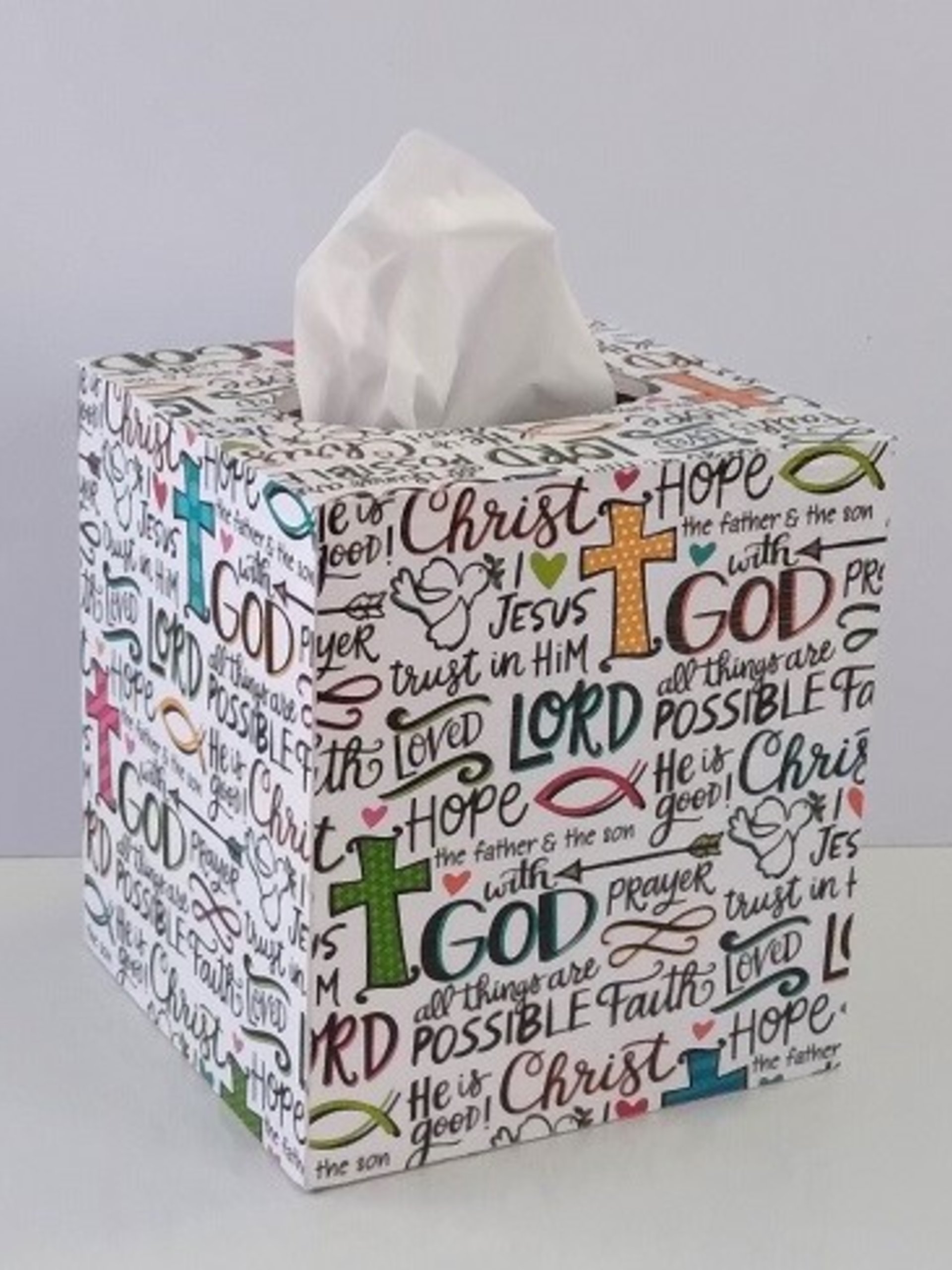 Inspirational Tissue Box Cover - Words of Faith and Scripture Tissue Holder