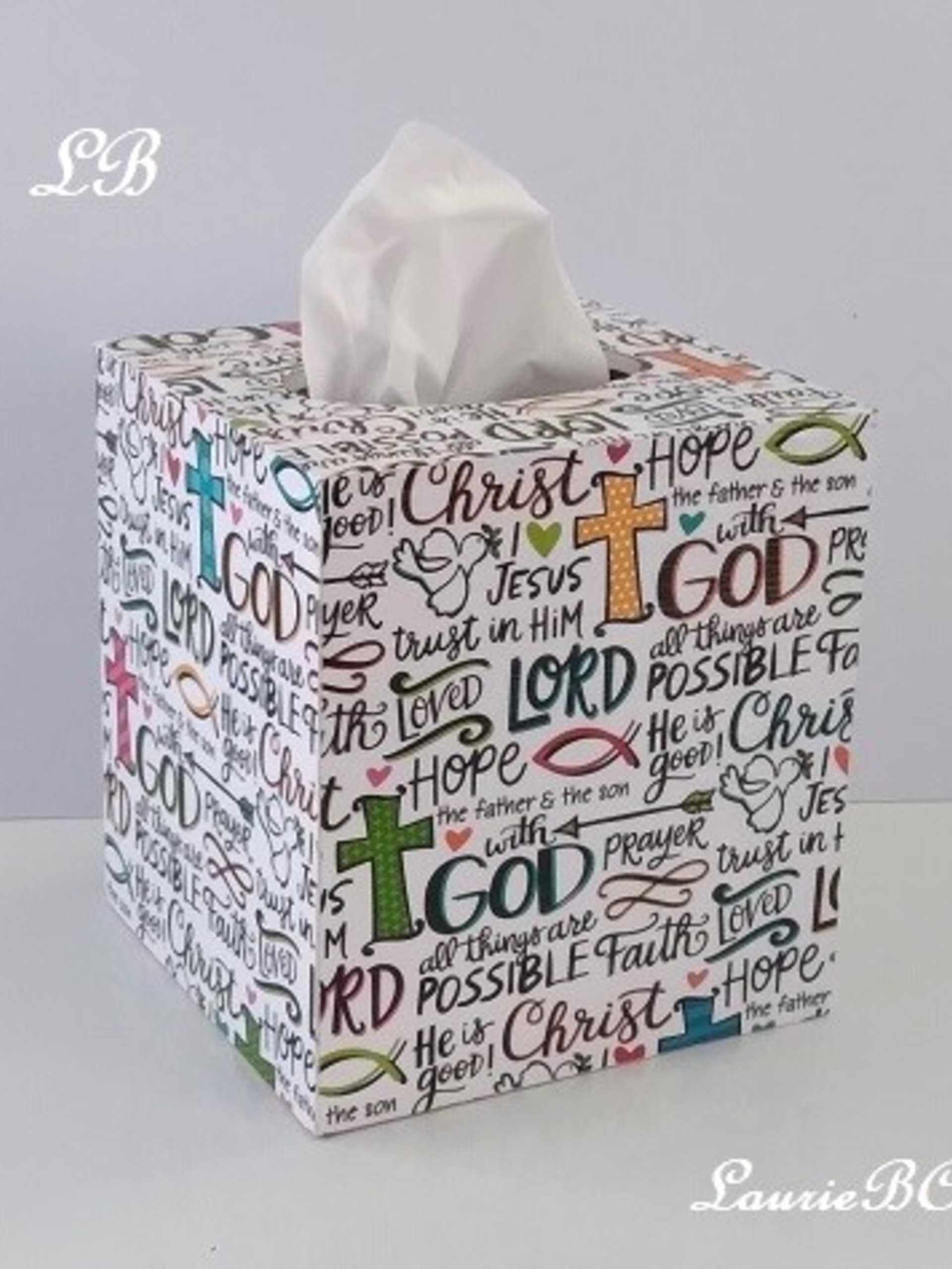 Inspirational Tissue Box Cover - Words of Faith and Scripture Tissue Holder