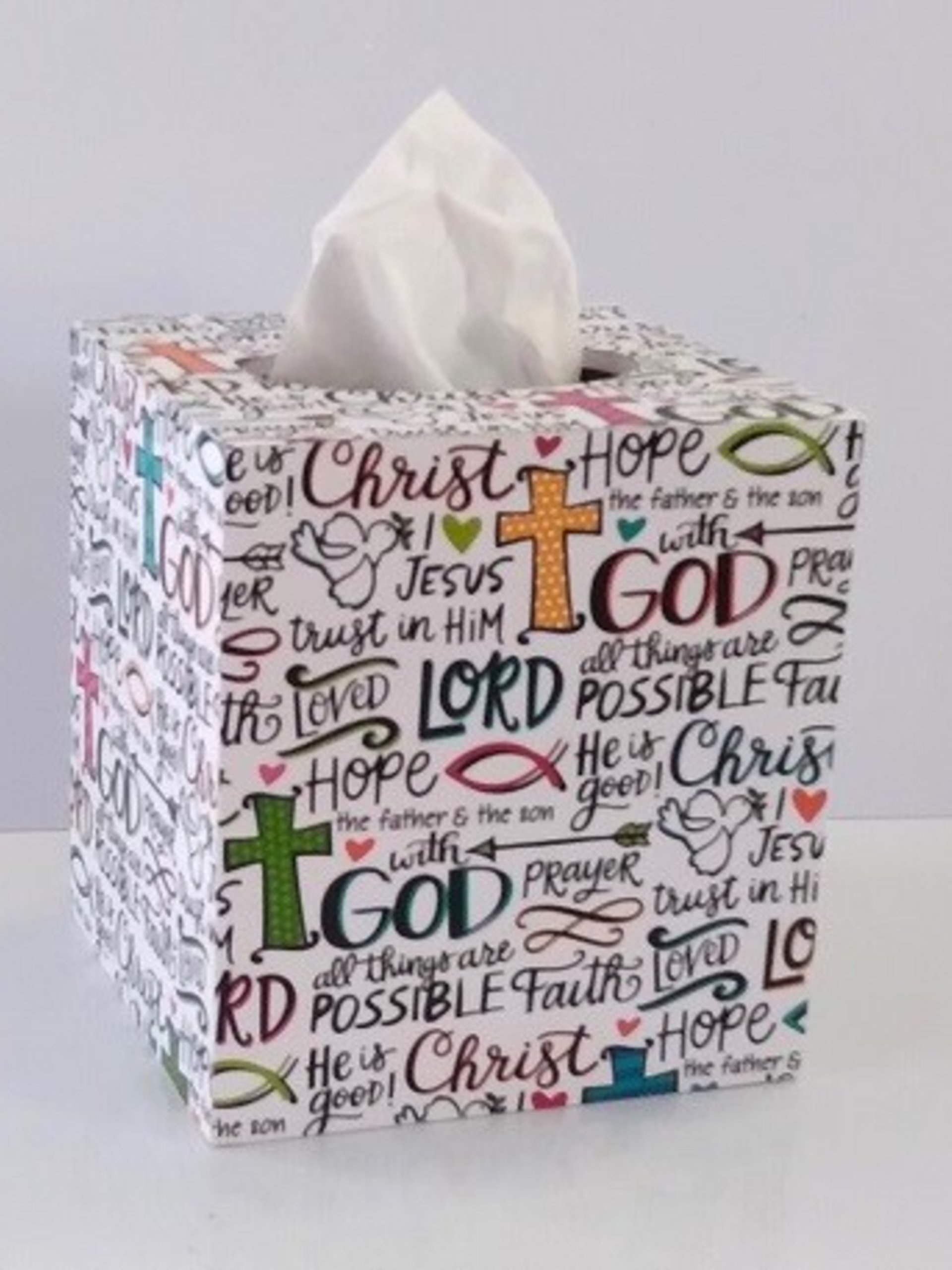 Inspirational Tissue Box Cover - Words of Faith and Scripture Tissue Holder