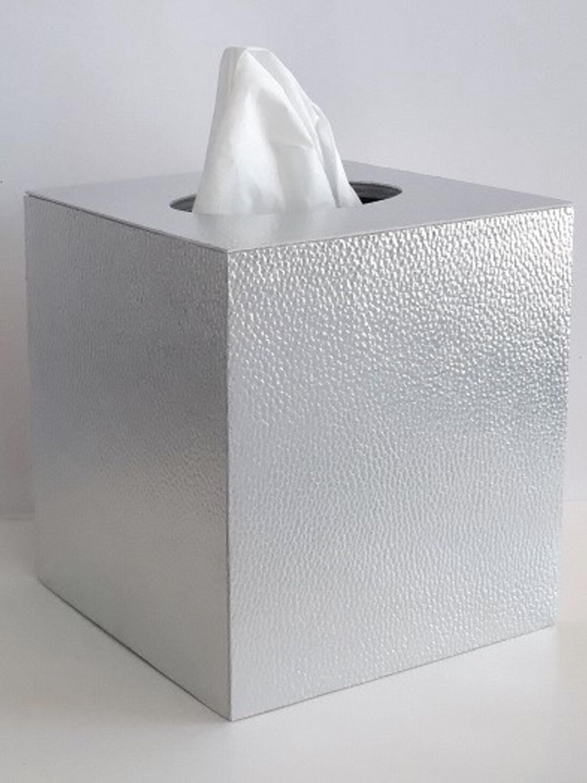 Metallic Silver Tissue Box Cover- Textured vinyl square tissue holder, faux leather 
