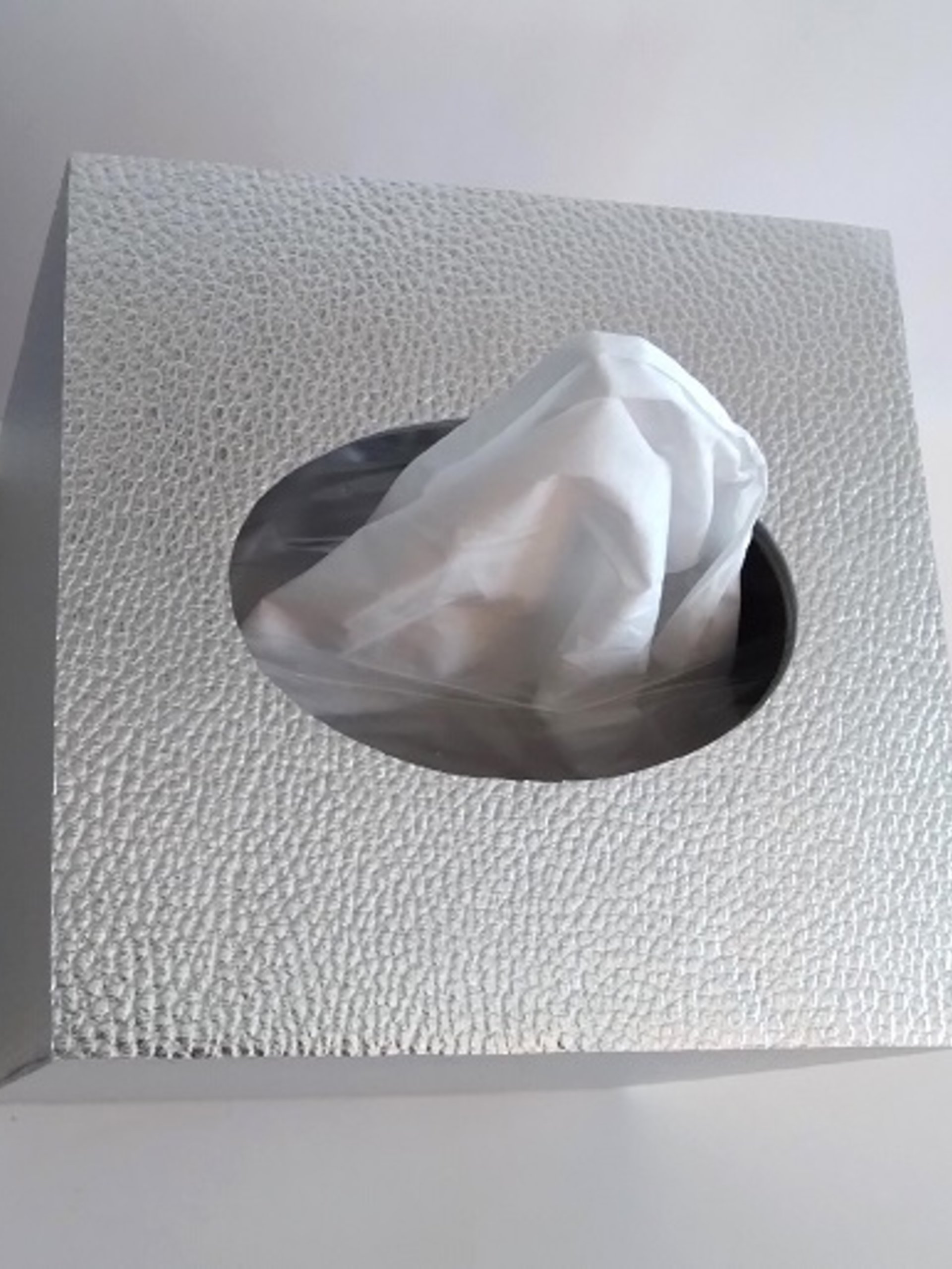 Metallic Silver Tissue Box Cover- Textured vinyl square tissue holder, faux leather 
