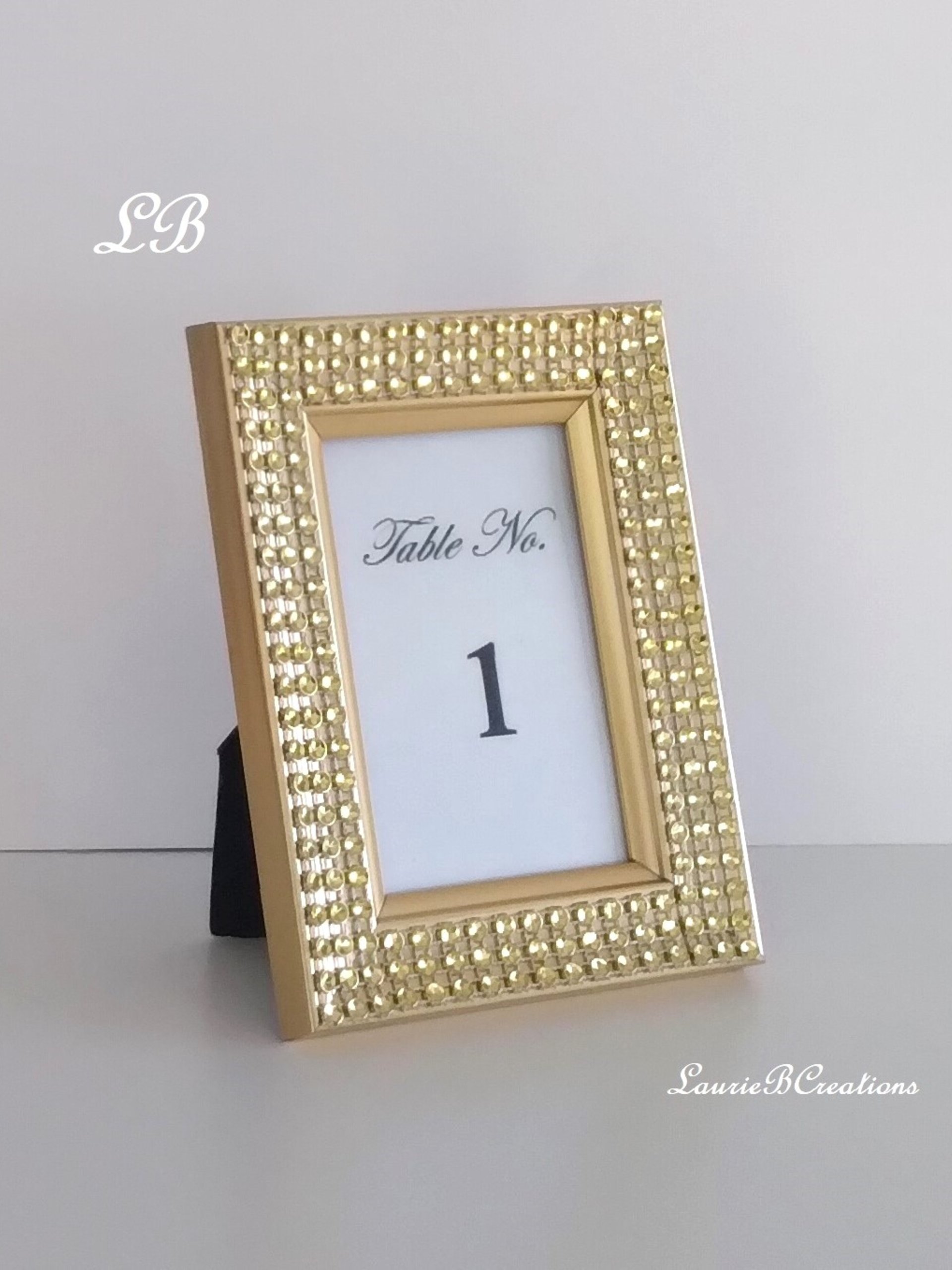 Bling Table Number Frame- Gold Diamond Wrap Tabletop Frame for 2 x 3 info or photo