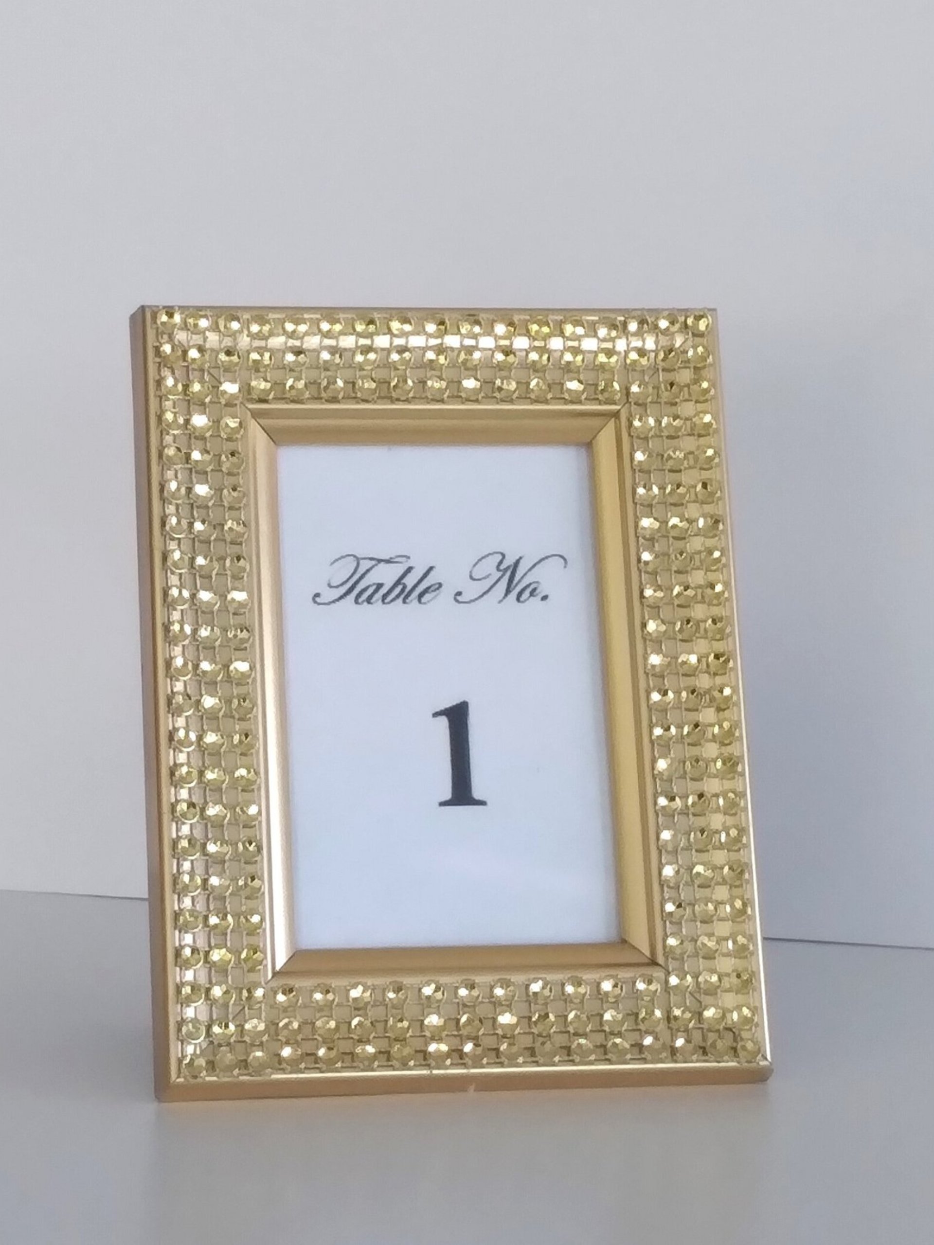 Bling Table Number Frame- Gold Diamond Wrap Tabletop Frame for 2 x 3 info or photo