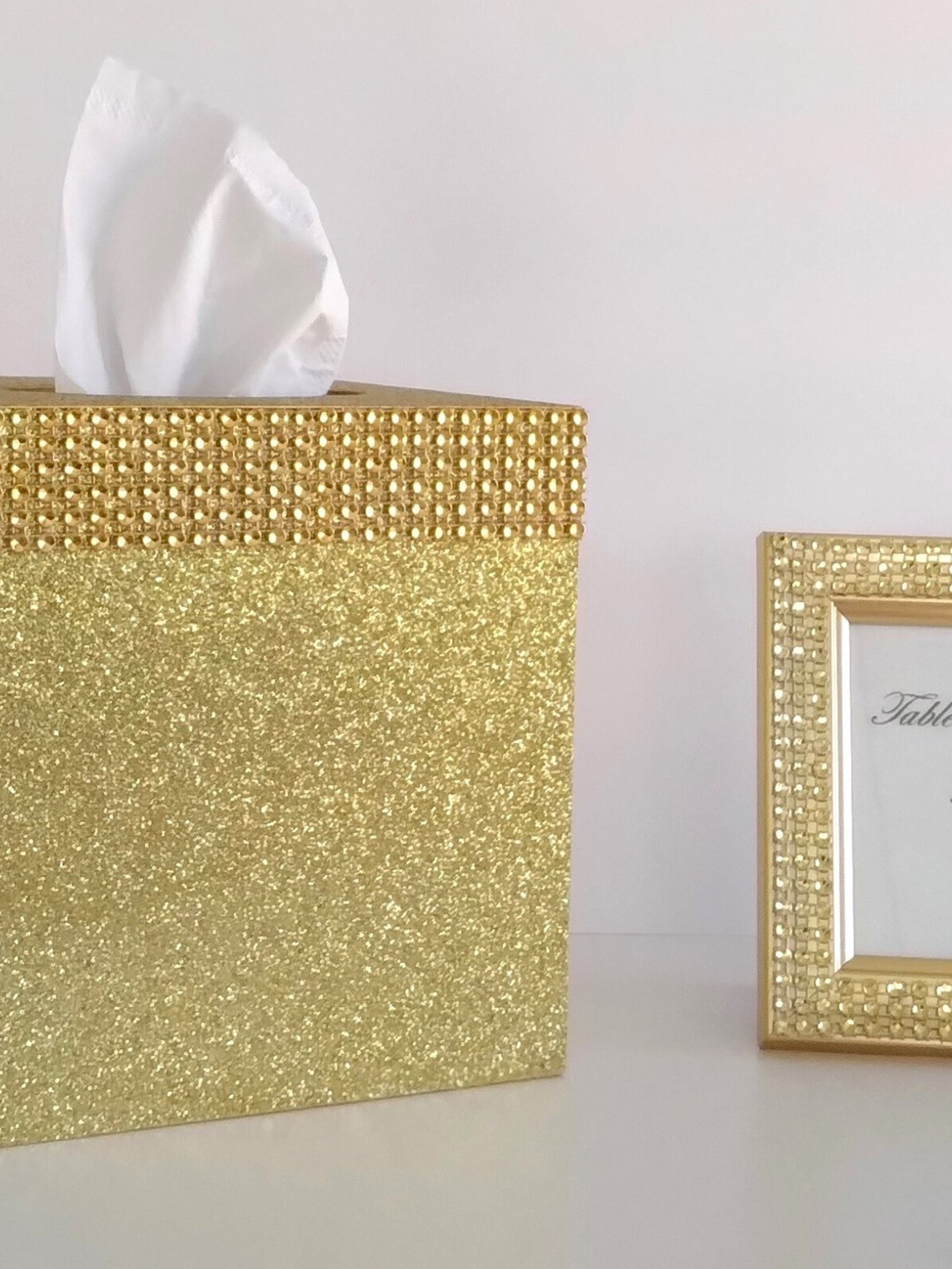 Bling Table Number Frame- Gold Diamond Wrap Tabletop Frame for 2 x 3 info or photo