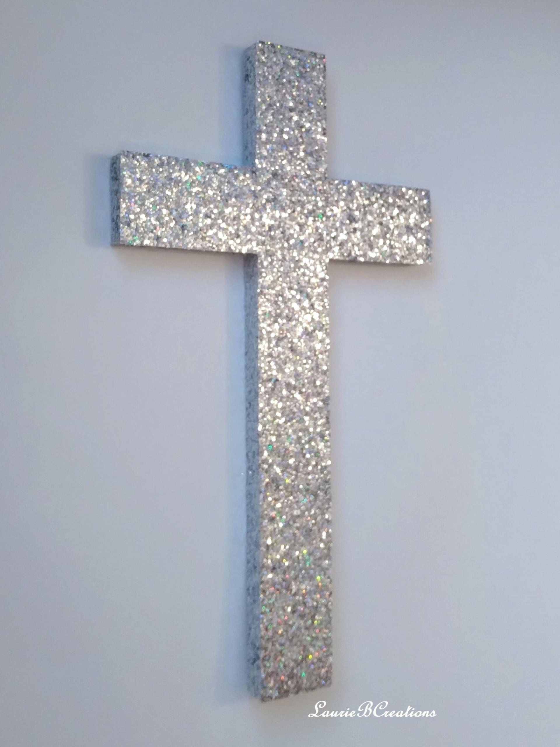 Chunky Glitter Cross- Sparkling Wall Cross in Iridescent Silver, Silver or Gold,  9.5" or 12"