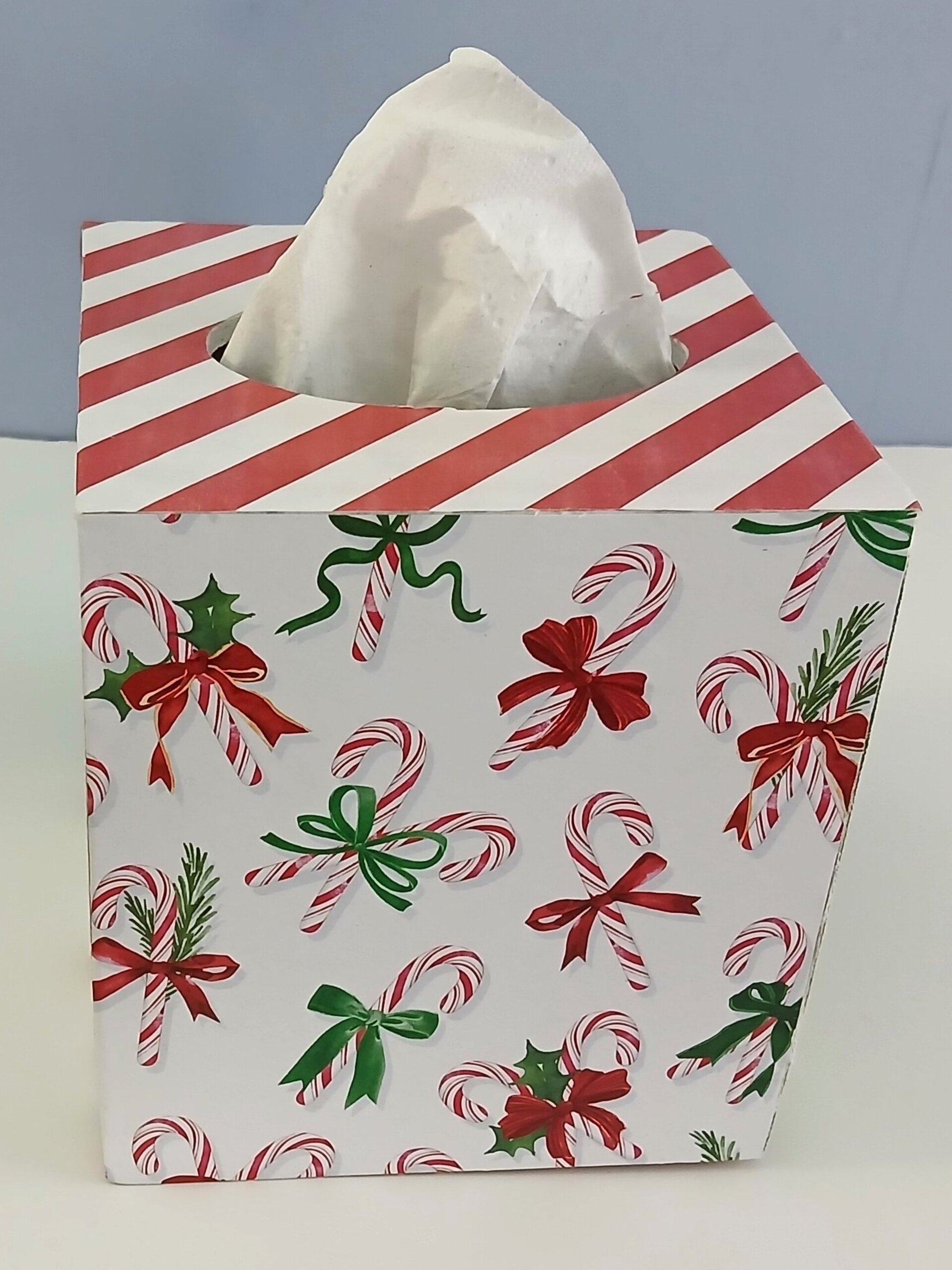 Candy Cane Christmas Tissue Box Cover- Decoupage square tissue holder, holiday decor