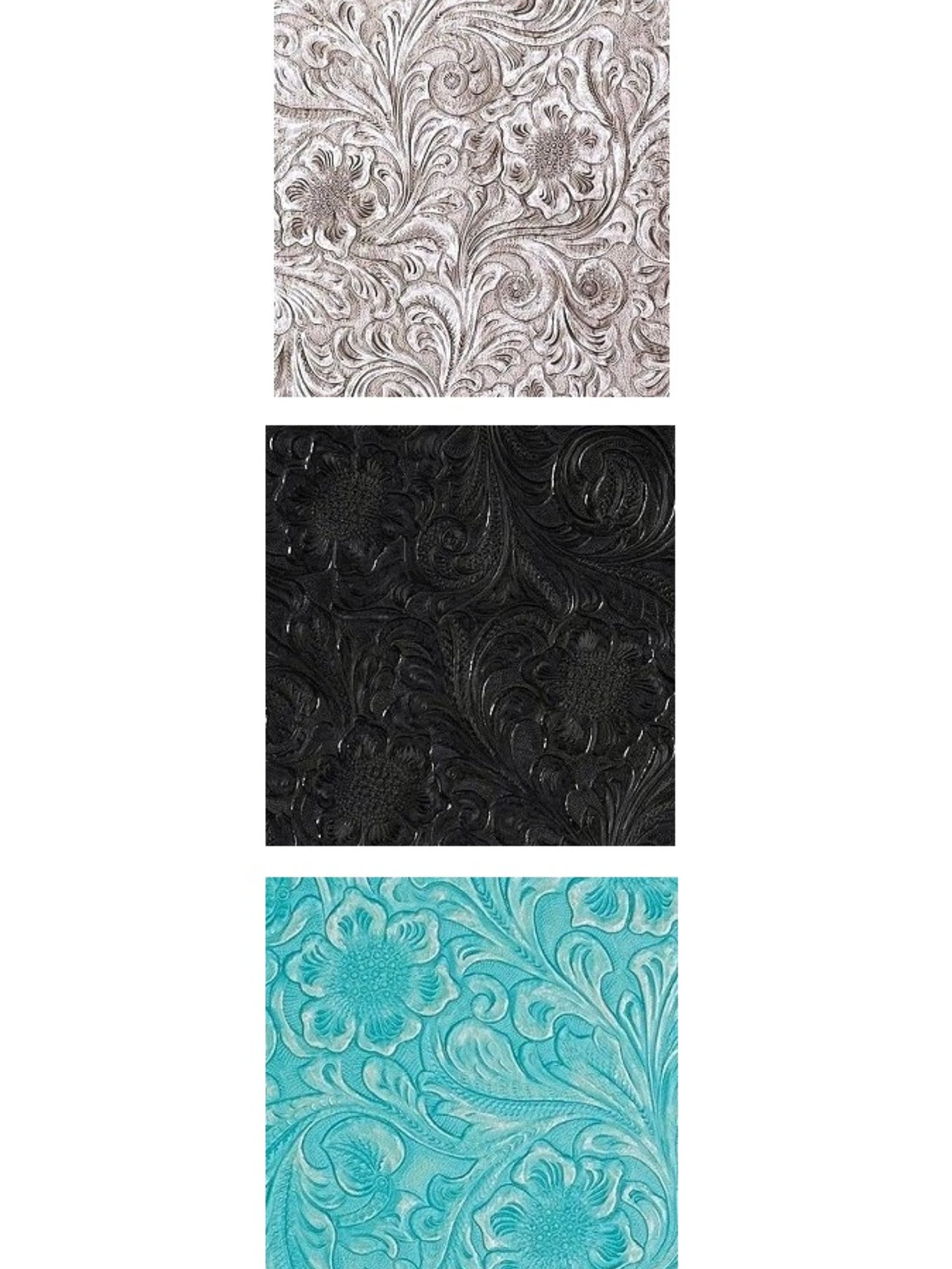 Floral Textured Tissue Box Cover- Embossed vinyl flower and swirl leaf design square tissue holder
