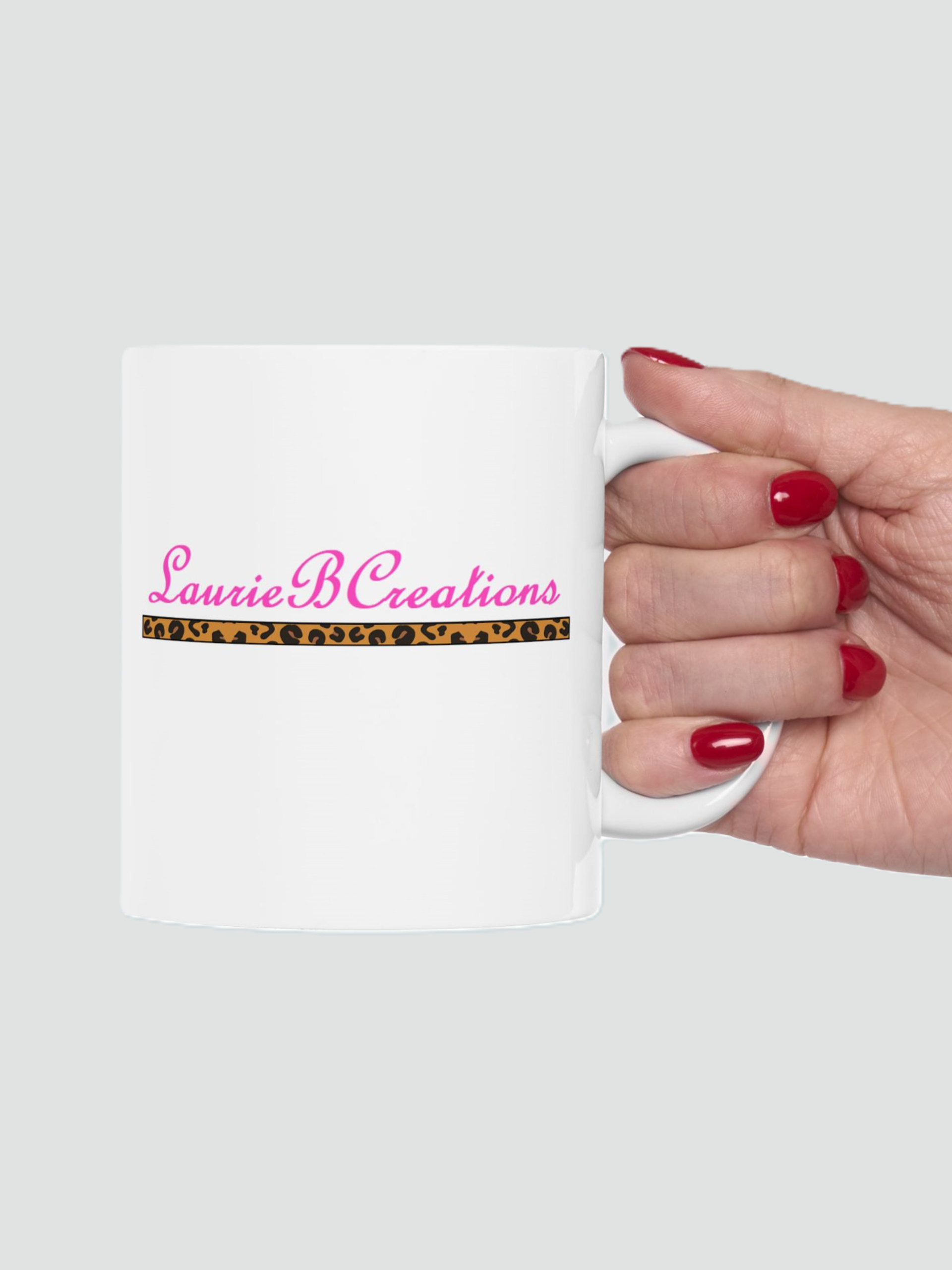 LaurieBCreations Ceramic Mug  - 11 oz. white with pink and animal print 