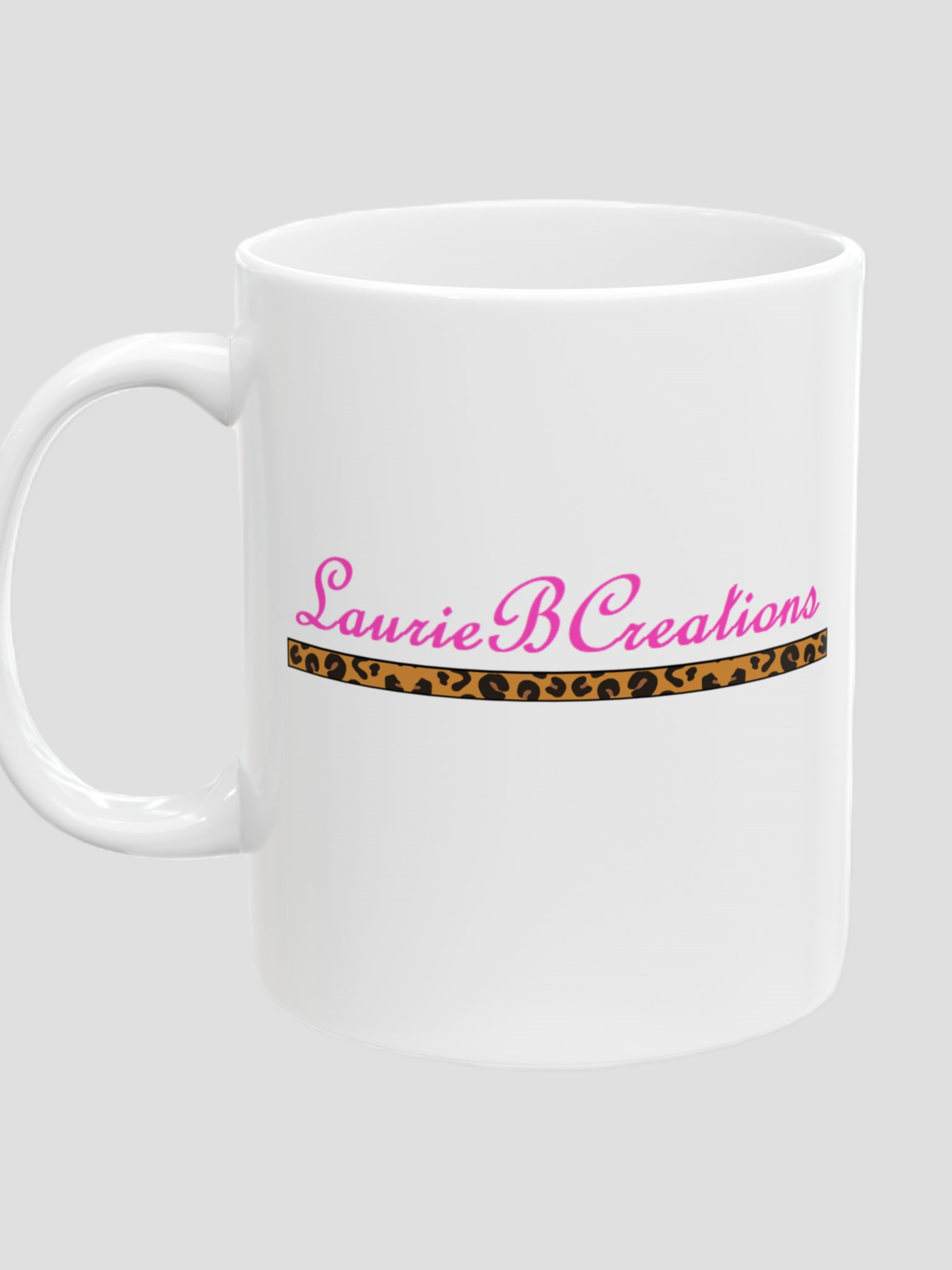 LaurieBCreations Ceramic Mug  - 11 oz. white with pink and animal print 