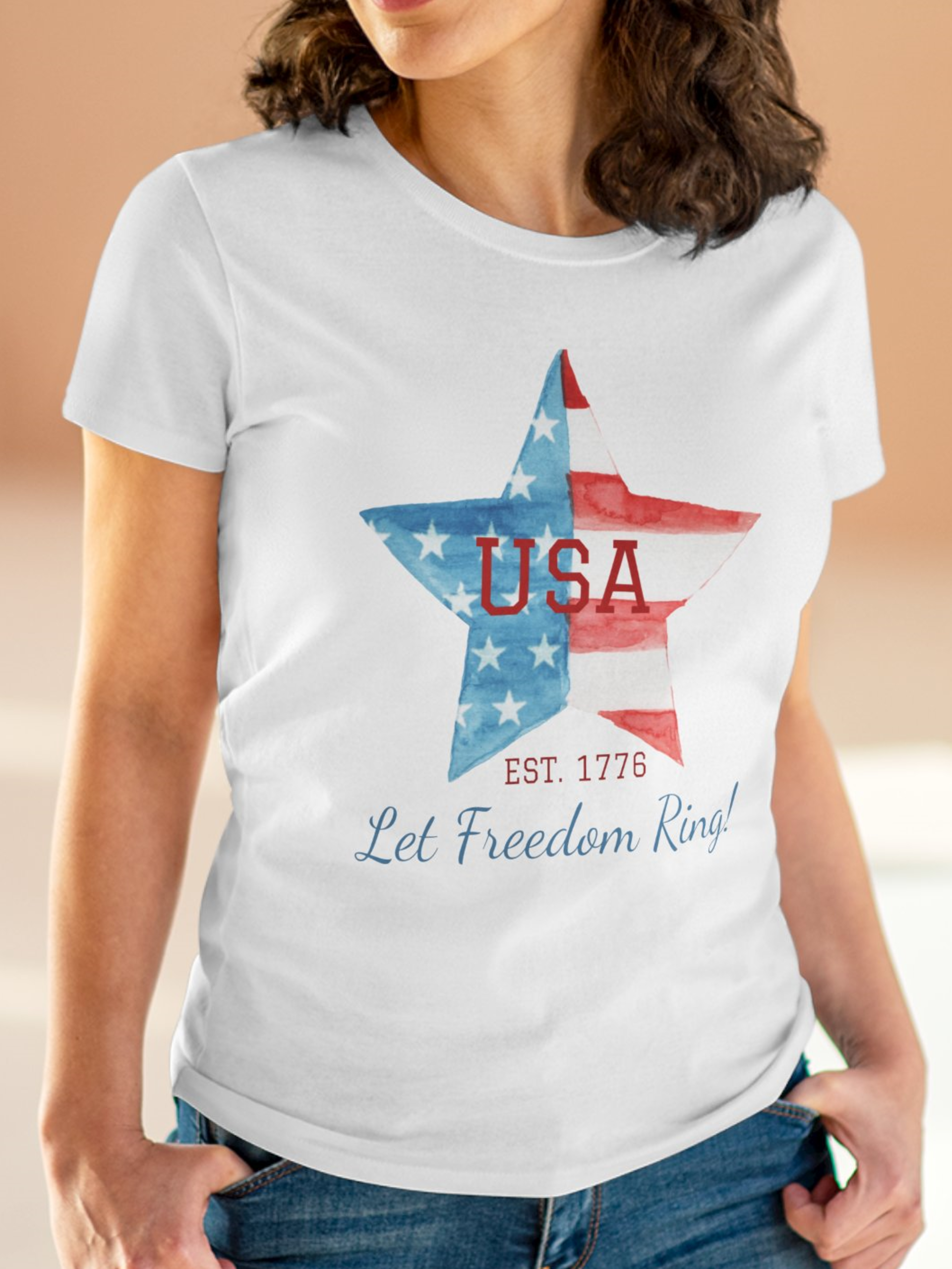 Let Freedom Ring - women's patriotic soft cotton tee, red white and blue
