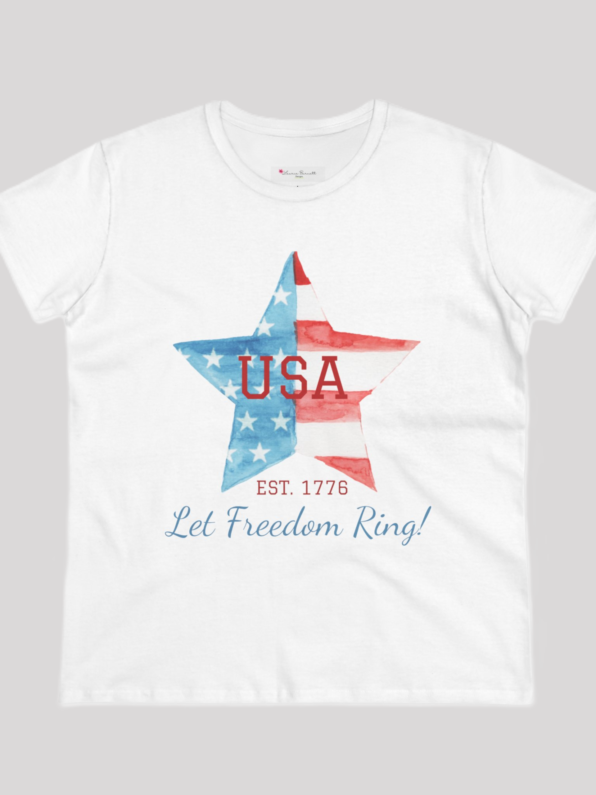 Let Freedom Ring - women's patriotic soft cotton tee, red white and blue