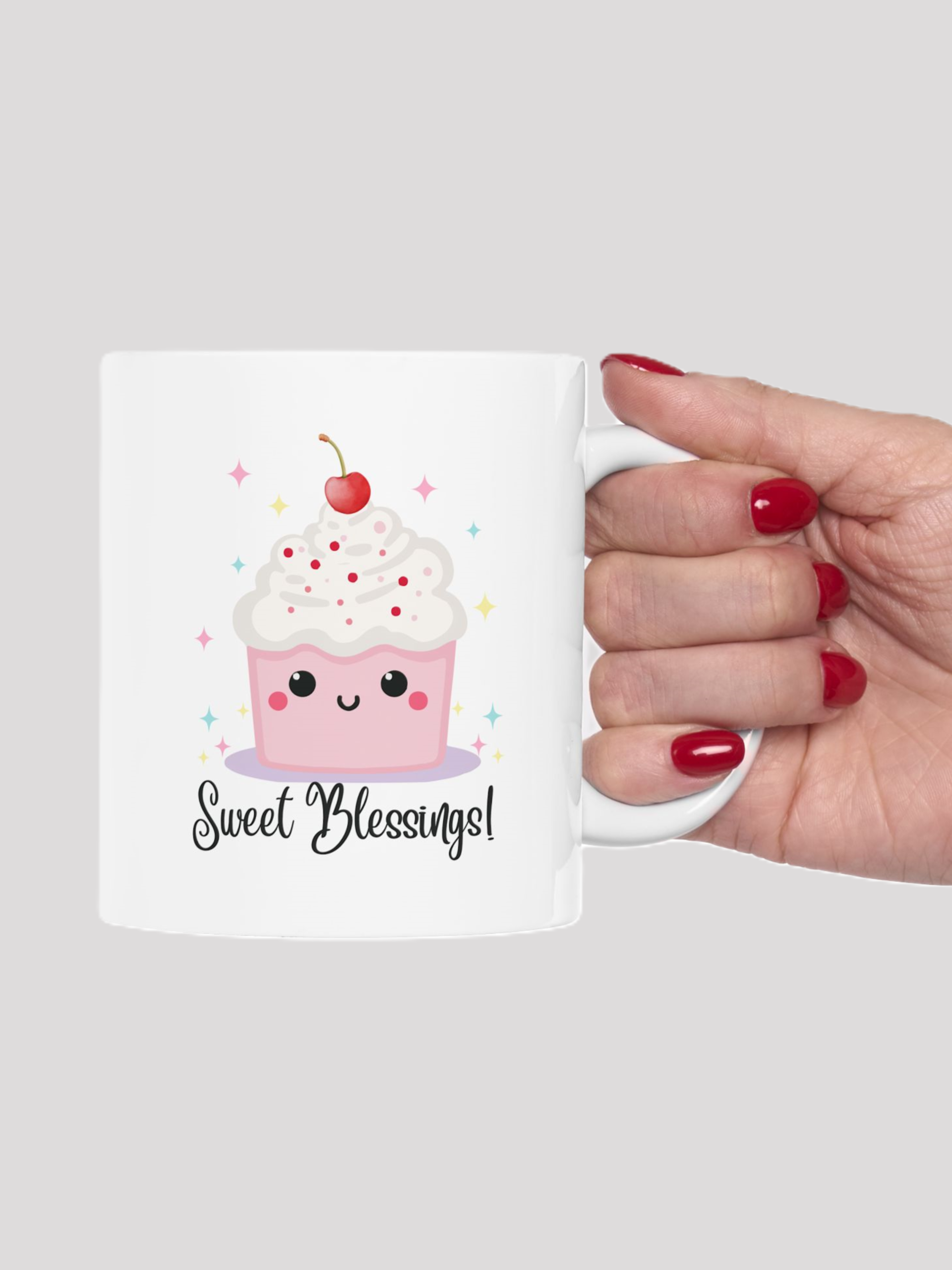 Sweet Blessings Ceramic Mug  - 11 oz. white with whimsical cupcake and stars 