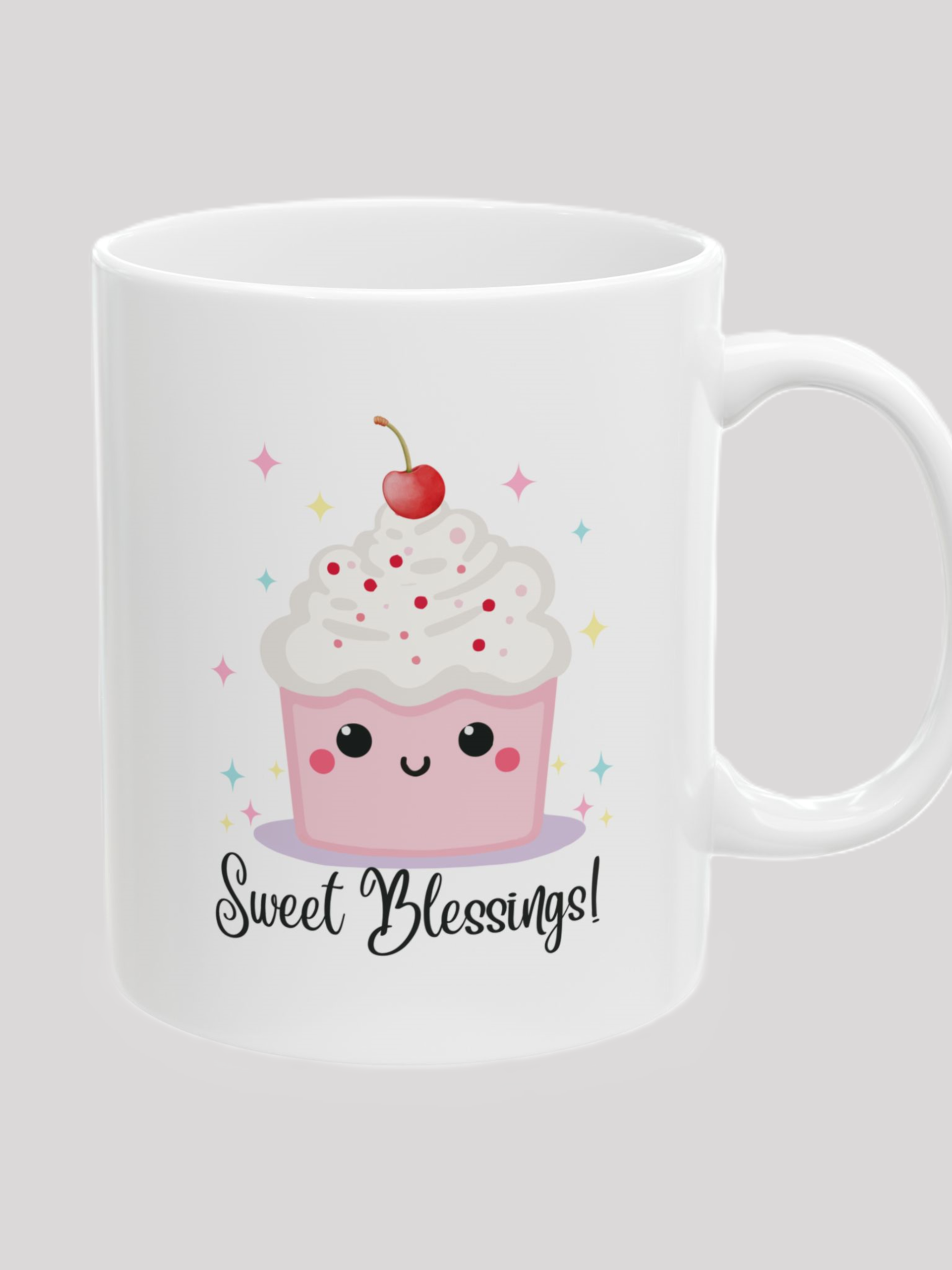 Sweet Blessings Ceramic Mug  - 11 oz. white with whimsical cupcake and stars 